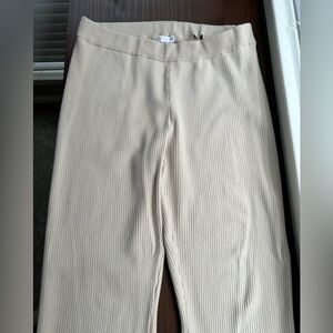Good American XL Flared Beige Ribbed Pants w Elastic Waist and detailed hem
